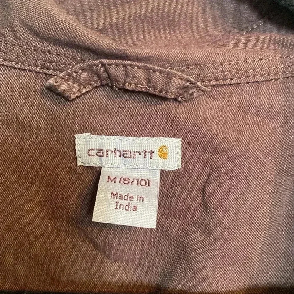 Carhartt women’s brown button down collard shirt - size medium 8/10 - Picture 3 of 8